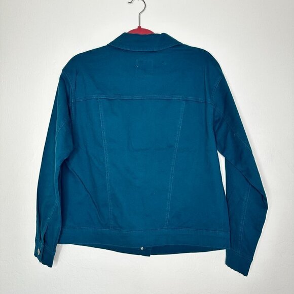 Wavvy Jacket Women Size M Teal Cotton Long Sleeve Pocket Collared Button Down - Picture 3 of 5